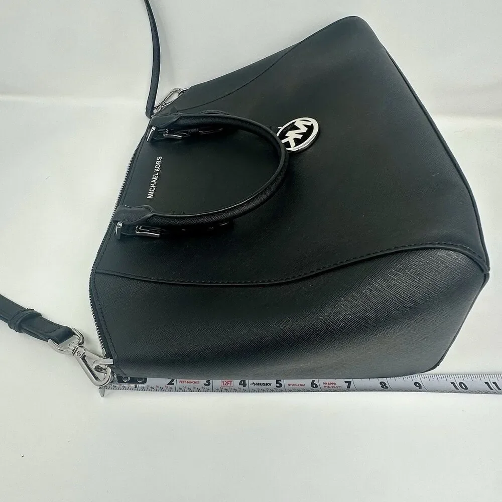 Michael Kors Black Saffiano Leather Satchel Crossbody Purse Silver Hardware